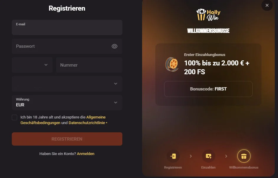 Hollywin Casino Registrierung und KYC